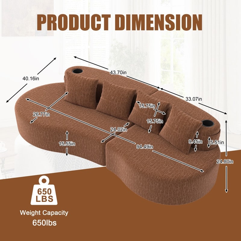 Chenille Upholstered Curved 3 Seat Minimalist Compressed Modular Sectional Sofa