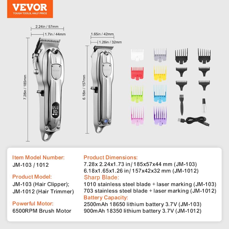 Professional Hair Clipper for Men, Cordless Barber Clippers and Trimmers Set, LCD Display Beard Trimmer with 14 Guide Combs