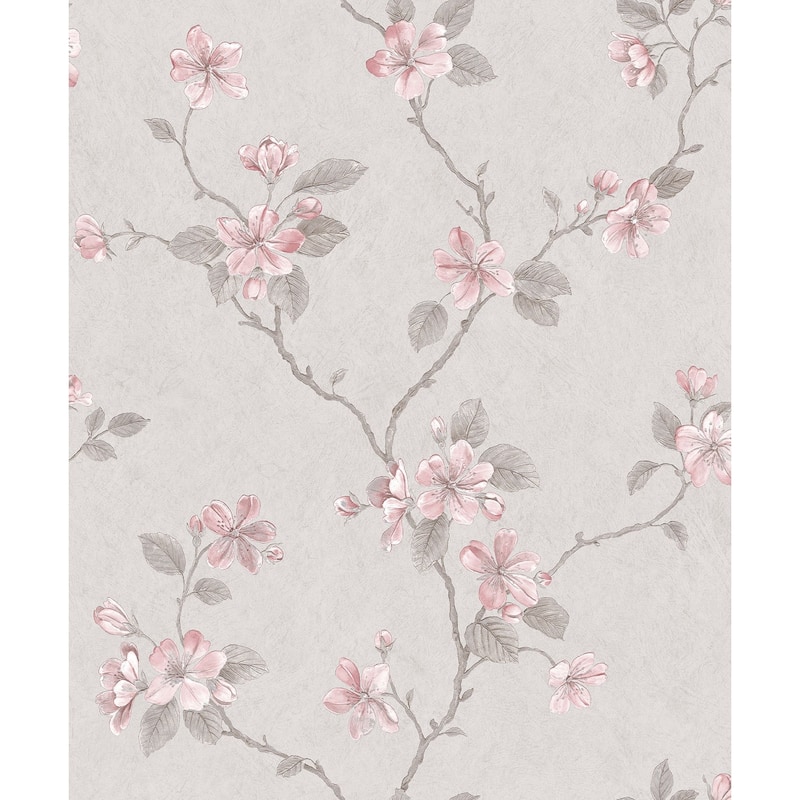Galerie Wallcoverings Palazzo 2 Collection Dogwood Floral Vine Vinyl on Non-woven Matte Wallpaper Roll - 33 feet x 21 inches - Pink