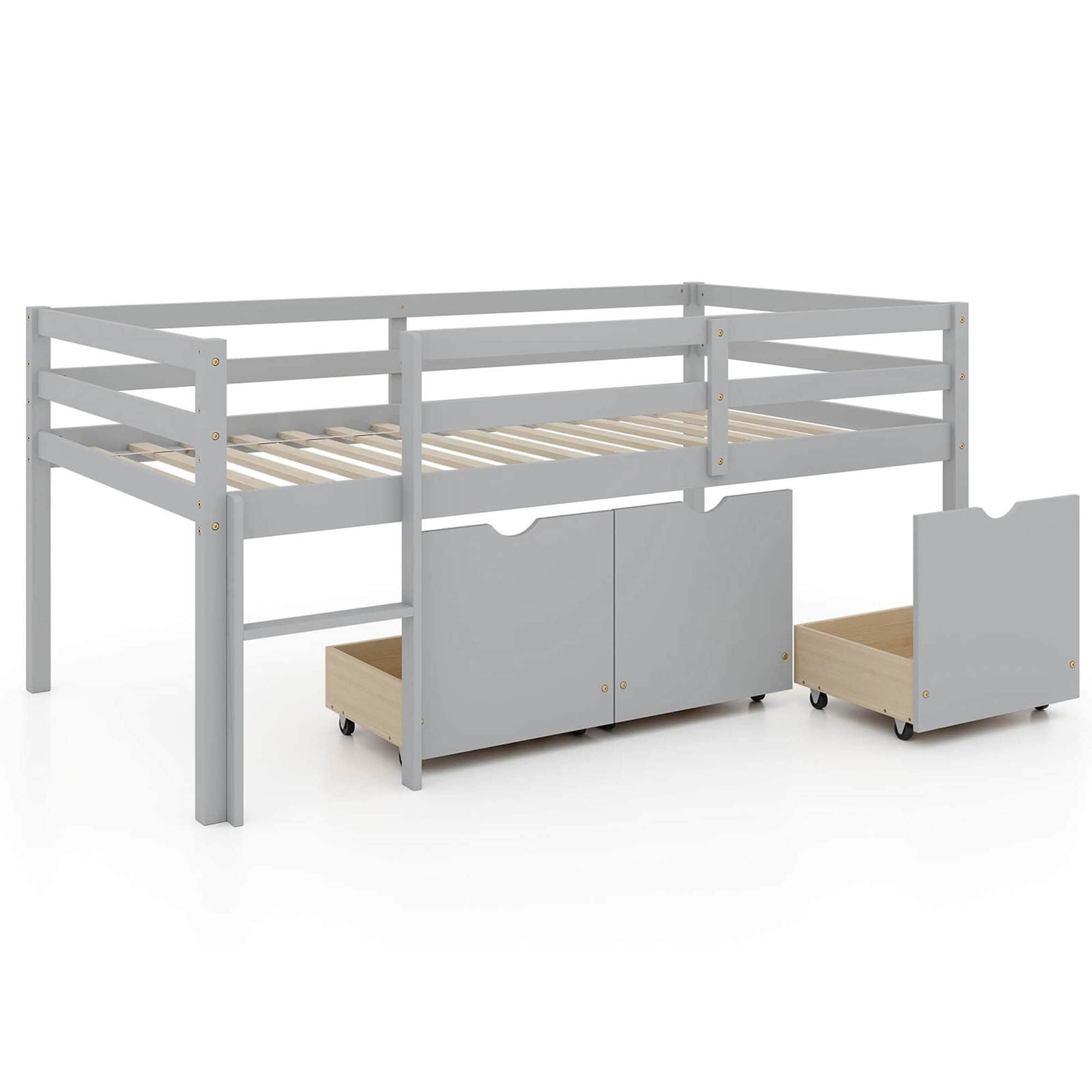 Wood Platform Bed Frame Twin Low Loft Bed w/Storage Drawers