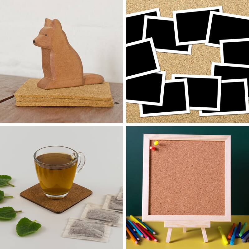 Self-Adhesive Cork, Rectangle Coaster Mat Backing Sheet - Brown