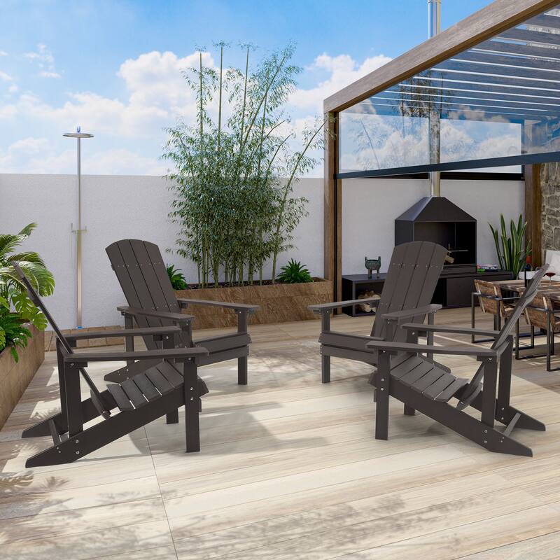 BONOSUKI Patio Adirondack Chair w/Cupholder,Weather Resistant-Set of 4