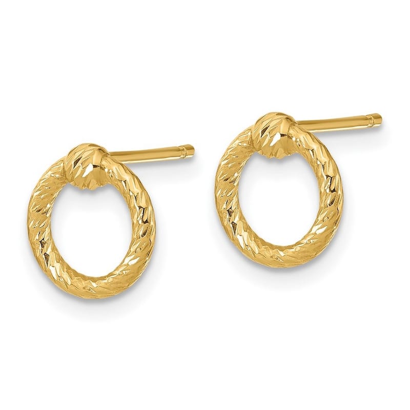 Curata 14k Yellow Gold Textured Twisted Circle Post Earrings 10.5x9mm