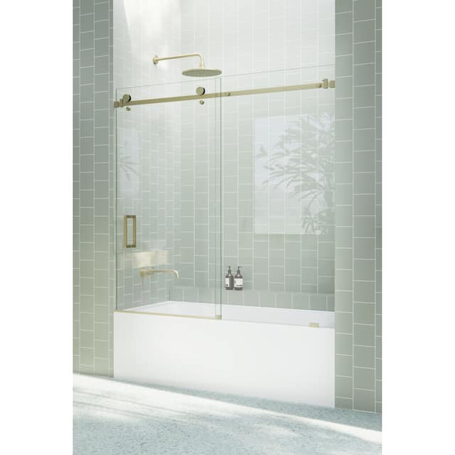 Glass Warehouse 56 in. - 60 in. x 60in. Frameless Bath Tub Sliding Shower Door with Square Hardware
