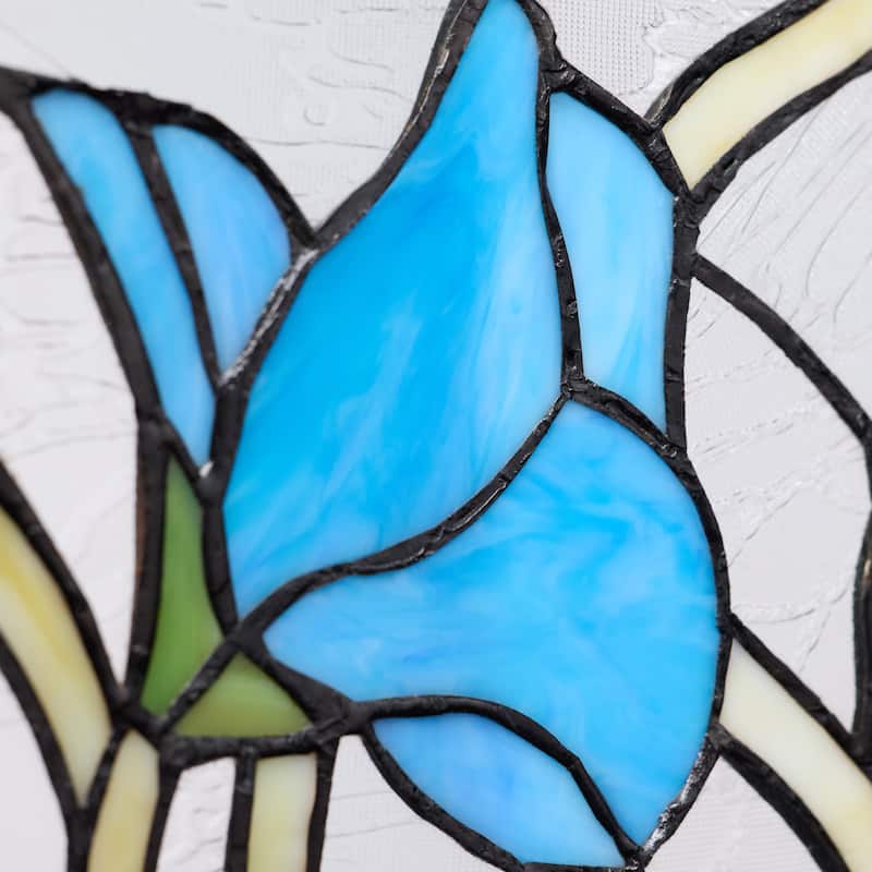 16-in H Blue Floral Vines Multicolored Stained Glass Window Panel - 24" x 0.25" x 16"
