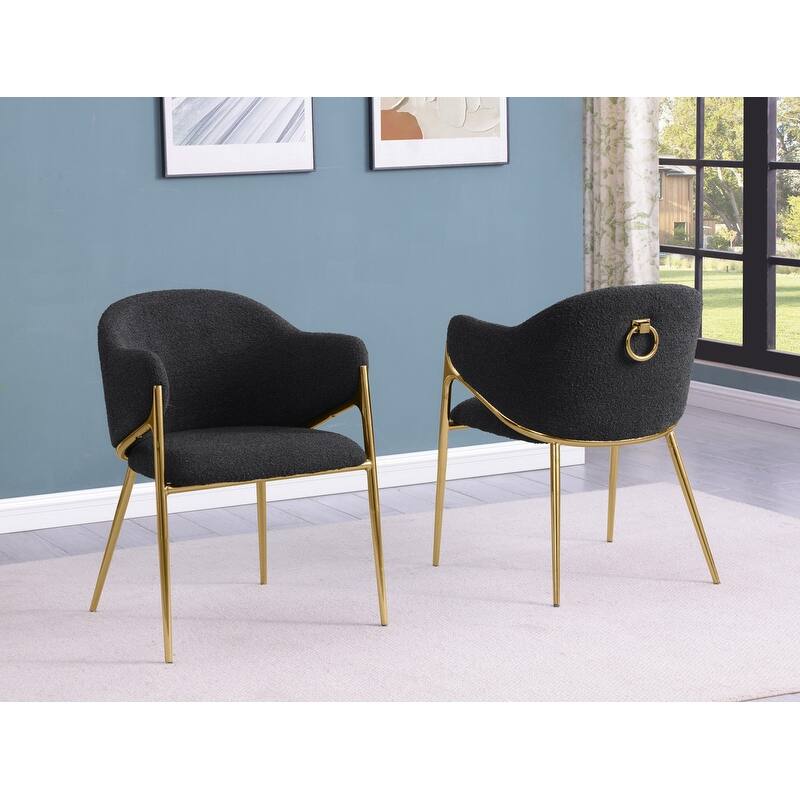 Best Quality Furniture Boucle Fabric Chrome Dining Chairs (Set of 2) - N/A - Black w/Gold