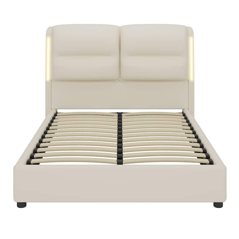 Upholstered Hydraulic Queen Size Platform Bed with Lift Up Storage and Sensor LED Lights