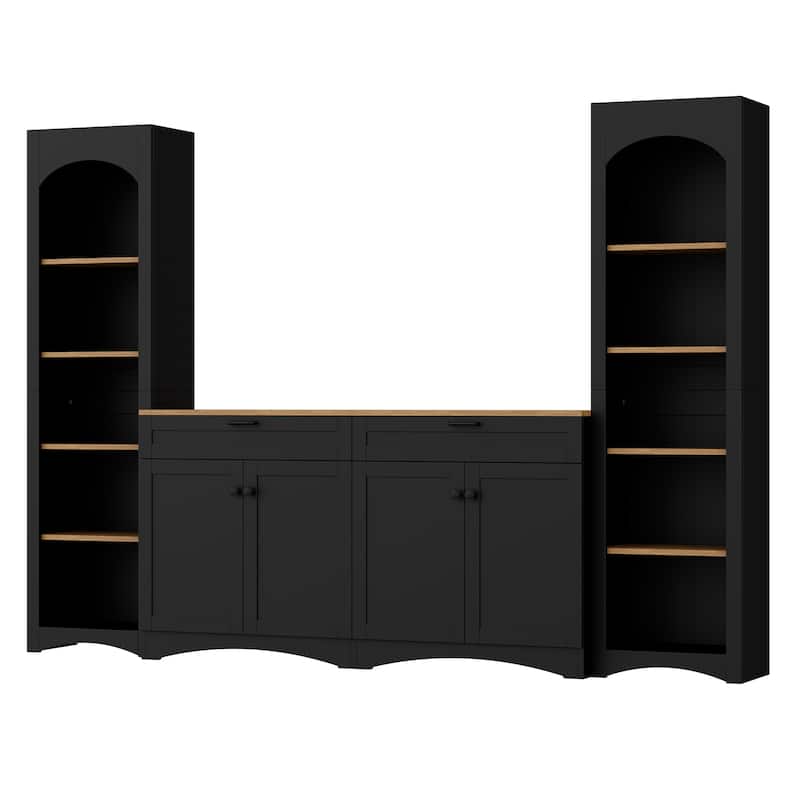 3-Piece Farmhouse Entertainment Center with Storage, for TVs Up to 70" - 102.3" W × 15.7" D × 72" H - Black
