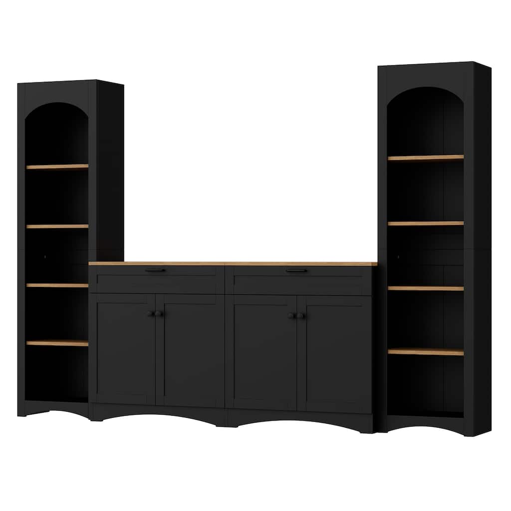 3-Piece Farmhouse Entertainment Center with Storage, for TVs Up to 70" - 102.3" W × 15.7" D × 72" H