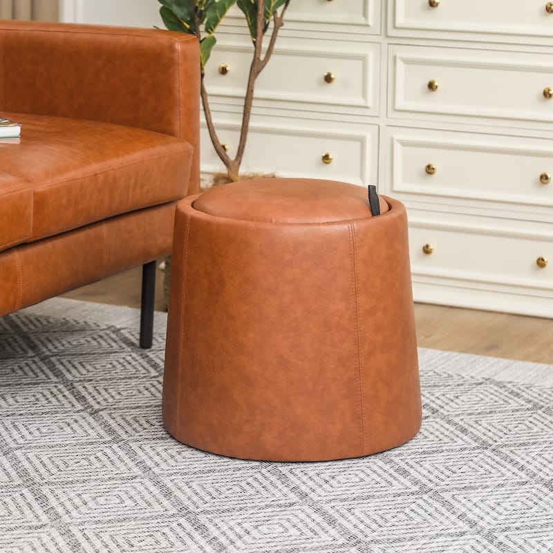 Adeco Faux Leather Pouf Storage Ottoman for Living Room Bedroom