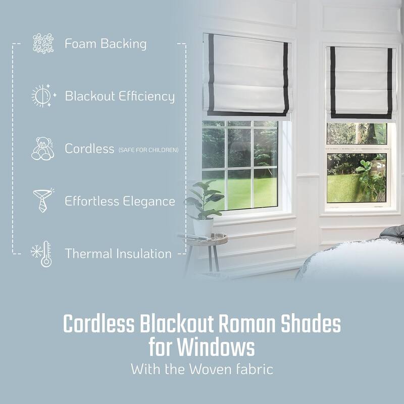 Poyester Greenwich 100% Blackout Roman Shade with Ribbon Border