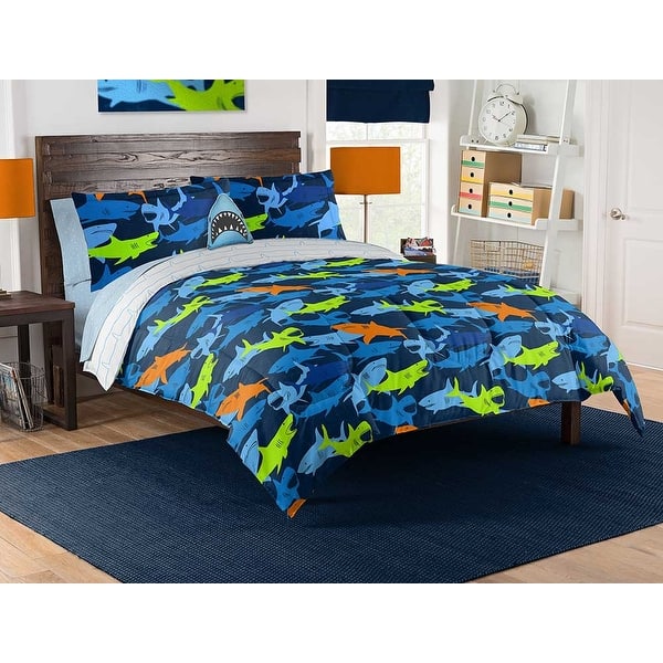 slide 2 of 10, Imitative Shark Adventure 8-piece Full Bed In A Bag with Decorative Pillow Blue
