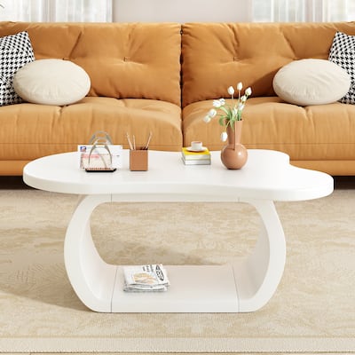 "39.3'' x 23.6'' Cloud Coffee Table - 1.5'' Thick Cream Top with Curved Legs, Unique Living Room Accent Table for Small Spaces