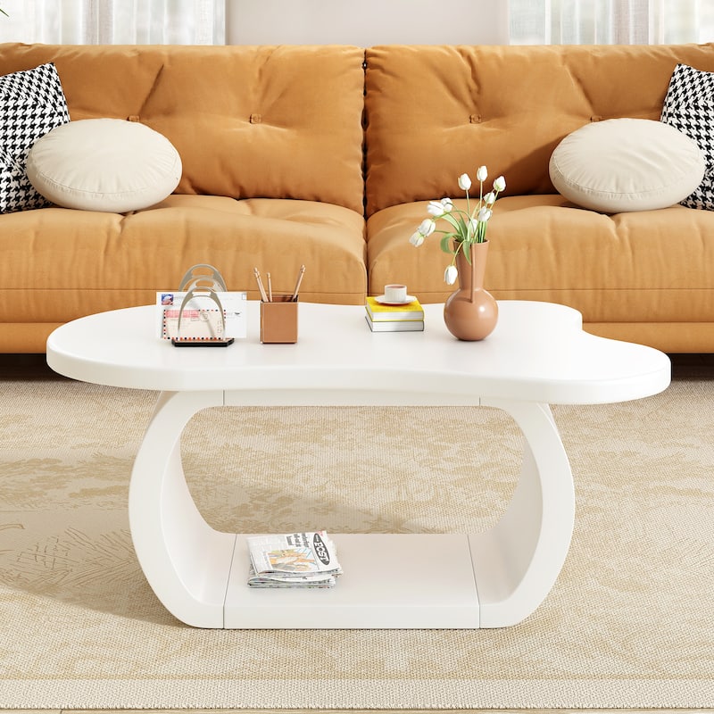 Modern Cloud Coffee Table with Thick Tabletop and Curved Legs, Cream Style Accent Table - 39.3" W × 23.6" D × 17.7" H