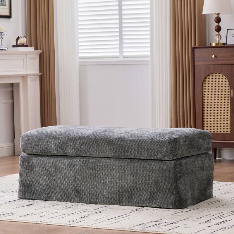 46"W Modern Chenille Storage Ottoman - Charcoal