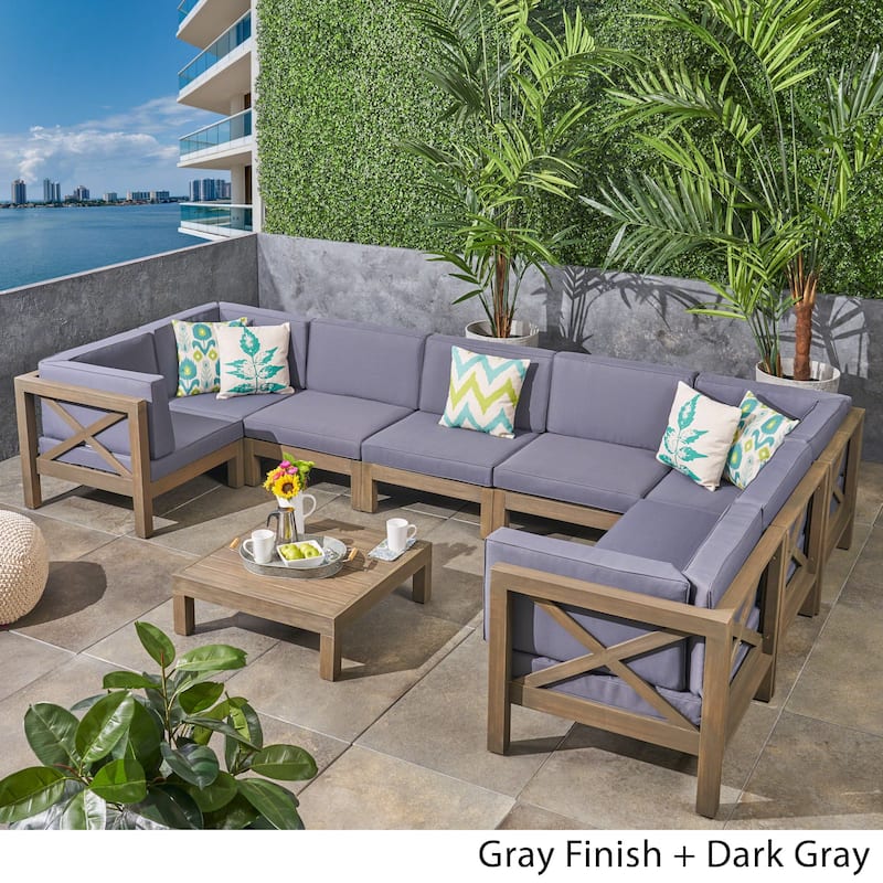 Brava Acacia Wood Outdoor Sectional Sofa by Christopher Knight Home