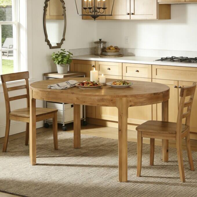 55.11" Solid Wood Dining Room Table, Rustic Oval Kitchen Table for 4-6