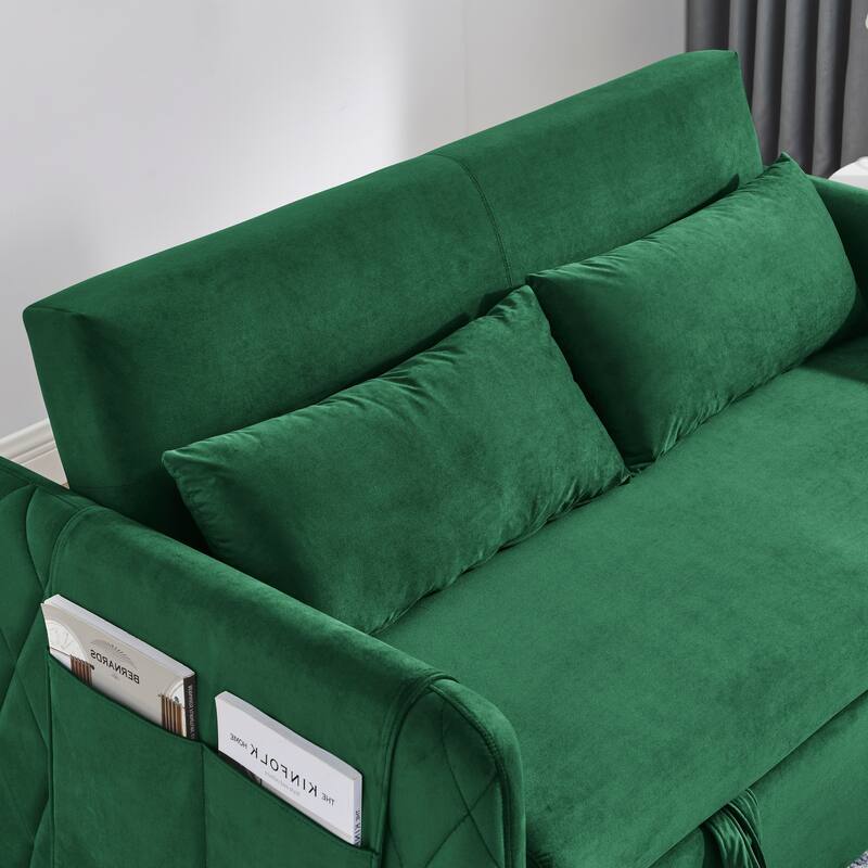 Multifunctional Pull-Out Sofa Bed, Convertible Sleeper Sofa Bed with Storage Bag, Upholstered Armsofa for Bedroom