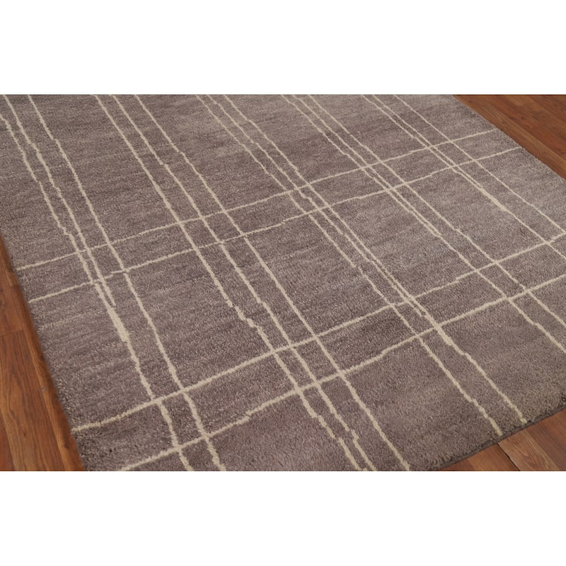 Brown Moroccan Oriental Area Rug Handmade Wool Carpet - 5'4" x 7'11"