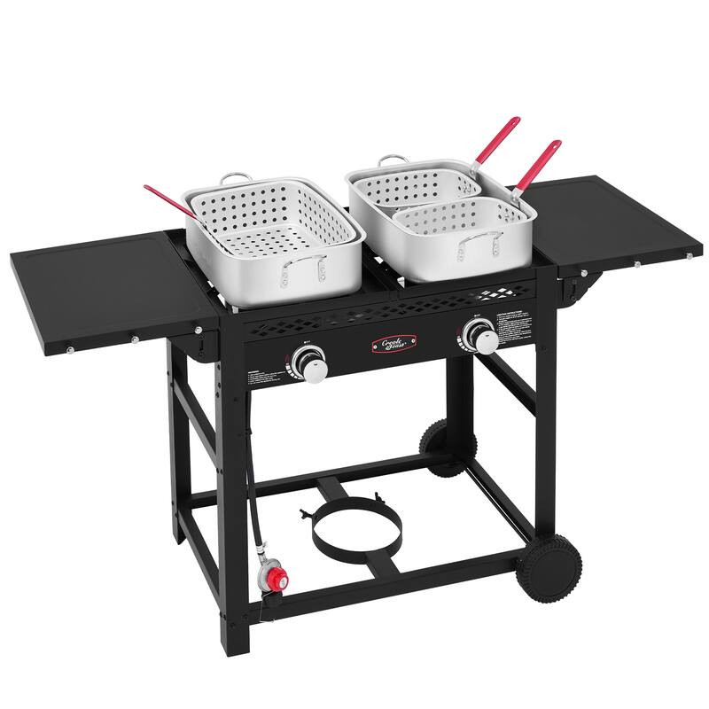 Royal Gourmet PFC100 Outdoor Propane Deep Fryer with Dual Tank, Two 16 QT Aluminum Pots with Baskets - Black