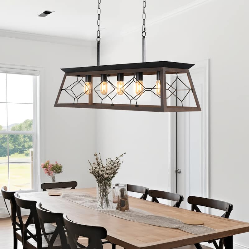 Moasis 5-Light Rectangle Farmhouse Rustic Chandelier For Kitchen Island