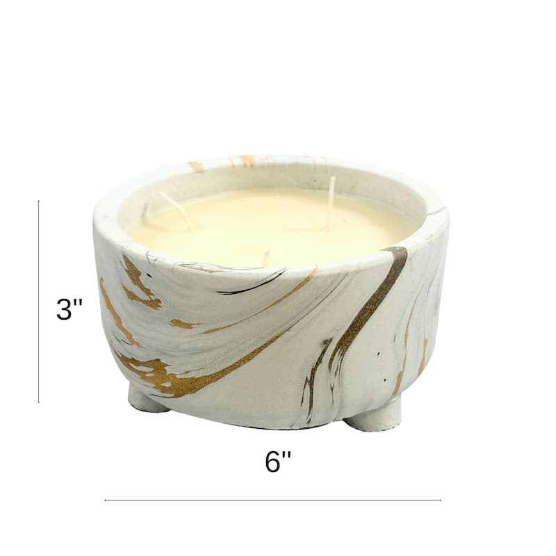 White and Gold Marbled Candle Bowl with Floral Scent 10 oz Home Design