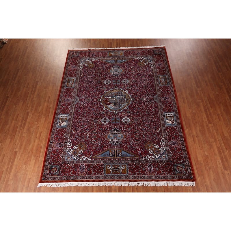 Animals Pictorial Tabriz Turkish Area Rug Machine Made Carpet - 9'9" x 12'6"