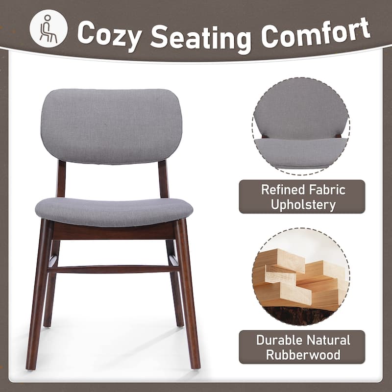 Roomfitters Mid-Century Upholstered Dining Chairs with Rubberwood Frame, Set of 2