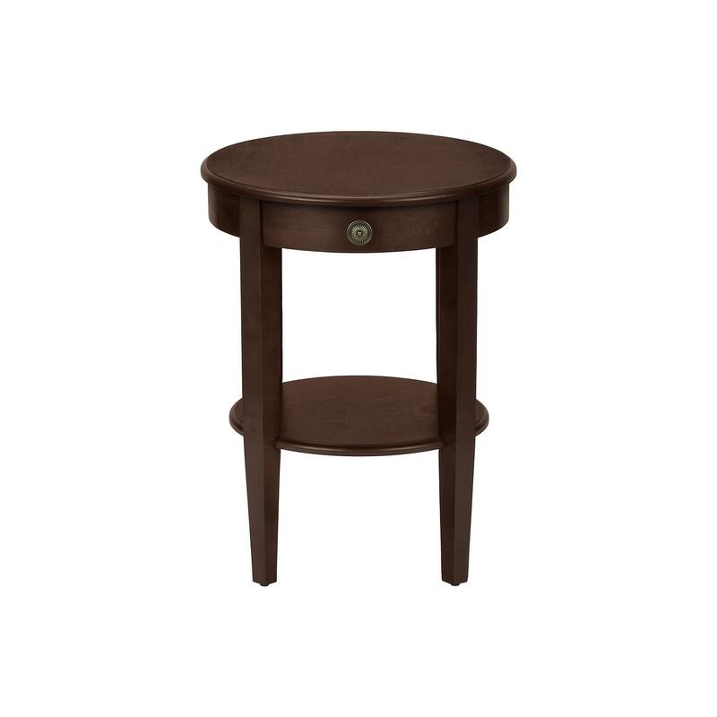 Transitional 2 Tier Accent Table, Round End/Side Table for living room, Nightstand for Bedroom, Brown Veneer