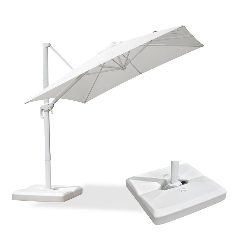 PURPLE LEAF 8 ft White Cantilever Patio Umbrella With Base - White
