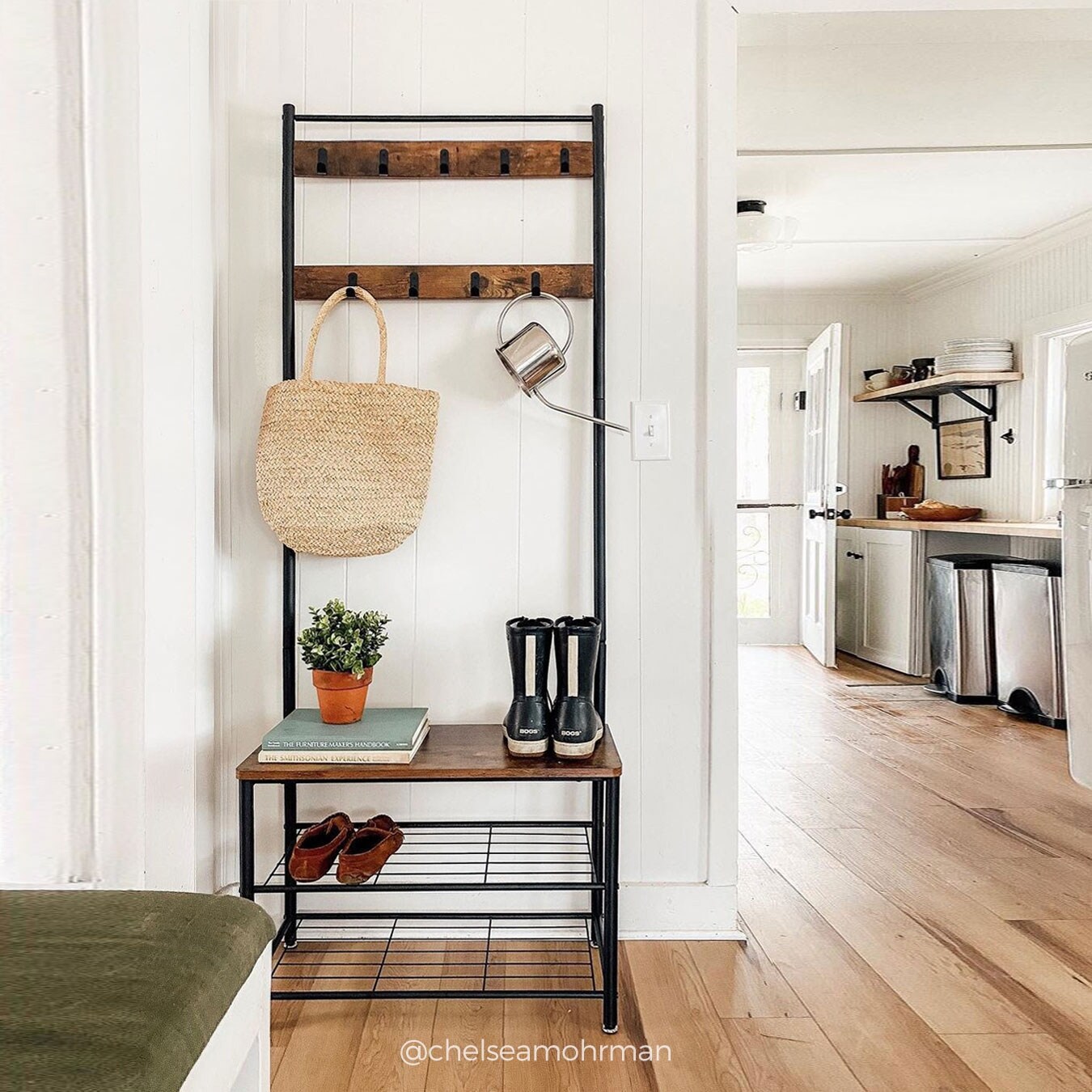 VASAGLE Industrial Entryway Coat Rack with Shoe Bench 3 in 1 Functional Hall Tree 27.56