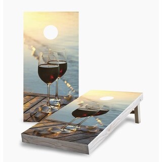 Sunset Red Wine on the Beach Cornhole Game (Choose Wraps or Boards)