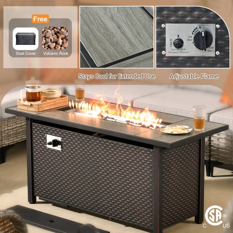 HOOOWOOO 10-piece Rattan Wicker Patio Outdoor Furniture Fire Pit Set with Swivel Rocking Chairs