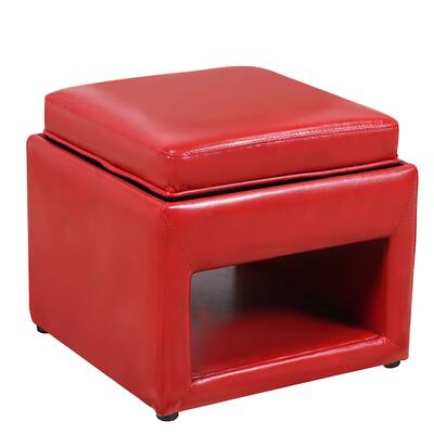 Footrest Stool Stylish Faux Leather Storage Ottoman with Tray Square