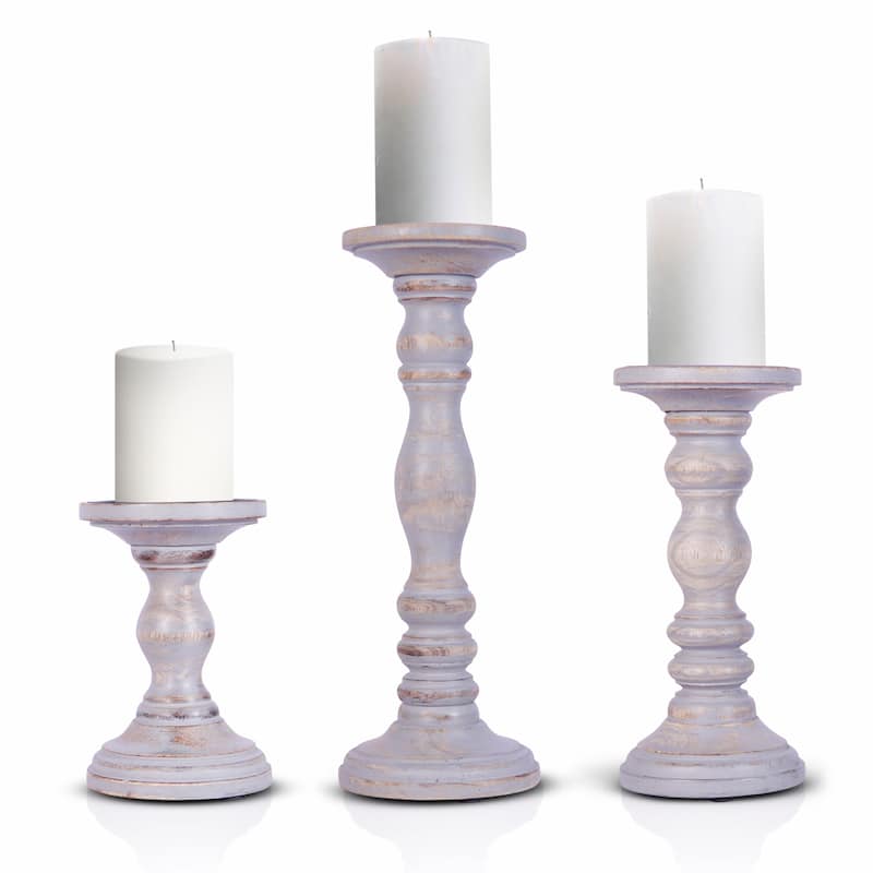 Set of 3 fabulous Genuine Wood Hand Carved Pillar Candle Holders - 17" x 9"" x 5"