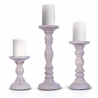 Set of 3 fabulous Genuine Wood Hand Carved Pillar Candle Holders - 17" x 9"" x 5"
