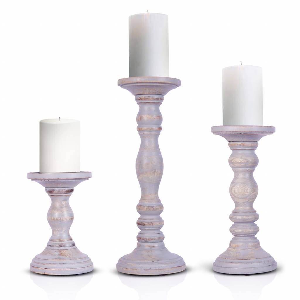 Set of 3 fabulous Genuine Wood Hand Carved Pillar Candle Holders - 17" x 9"" x 5"