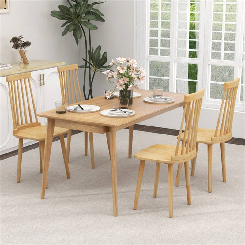 Set of 2 Wooden Dining Chairs with Windsor Backrest Design and Comfortable Seat Ideal for Kitchen Room