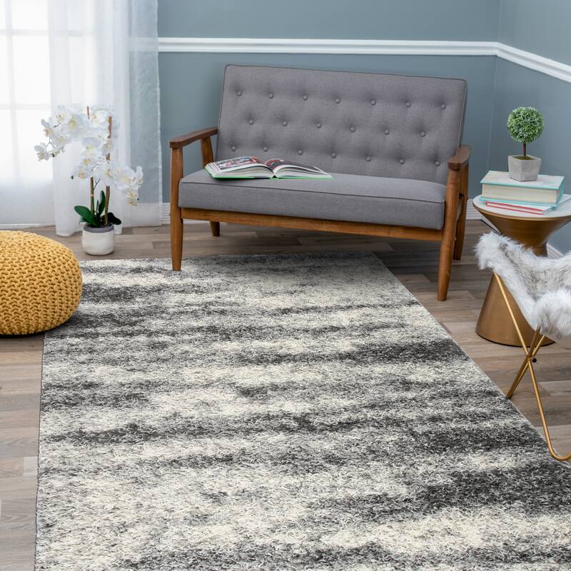 World Rug Gallery Modern Abstract Design Plush Shag Area Rug