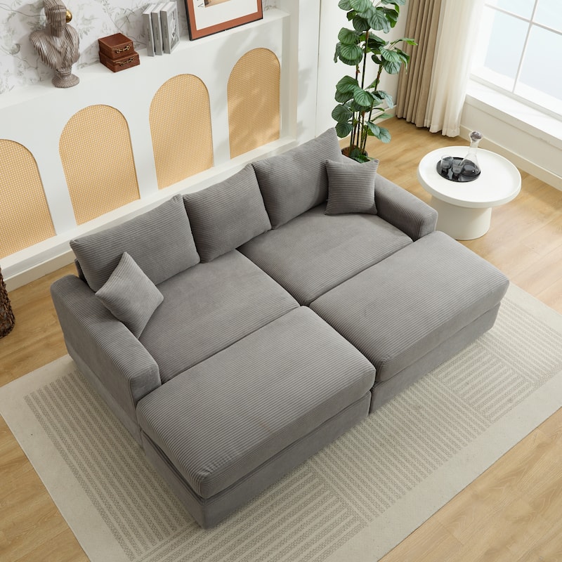 Sectional Couch Sofa for Living Room, Modern Corduroy Modular Couch with 2 Ottoman, Corduroy Sofas for Apartment, Office