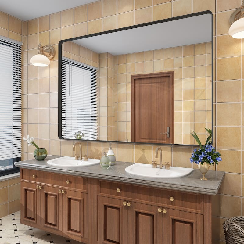 Bathroom Vanity Mirror with Aluminum Alloy Framed, Tempered Glass, Wall Mounted - 60x40