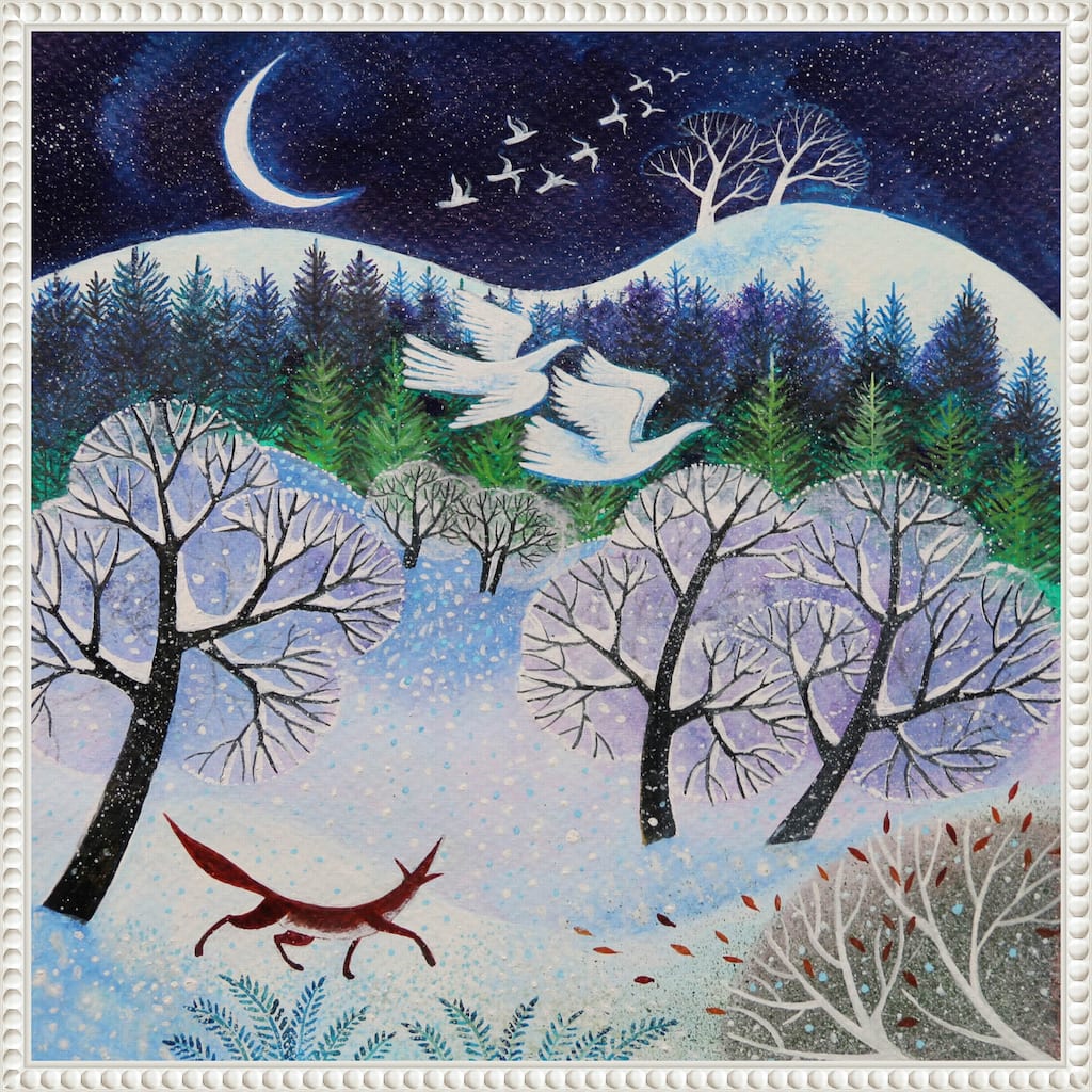 Cool Fox by Lisa Graa Jensen (22 x 22 in.), Framed Canvas Wall Art Print - Sylvie Beaded White