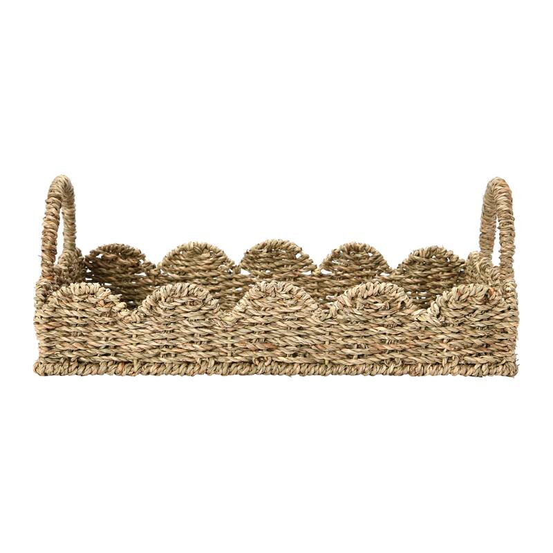 Handwoven Tray with Scalloped Edge and Handles