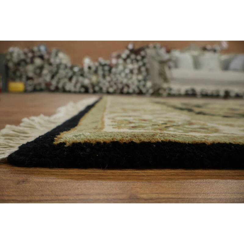 Hand Knotted Oriental 100% Wool Carpet Traditional Floral Black Agra Area Rug - 6' 4'' X 4' 1''