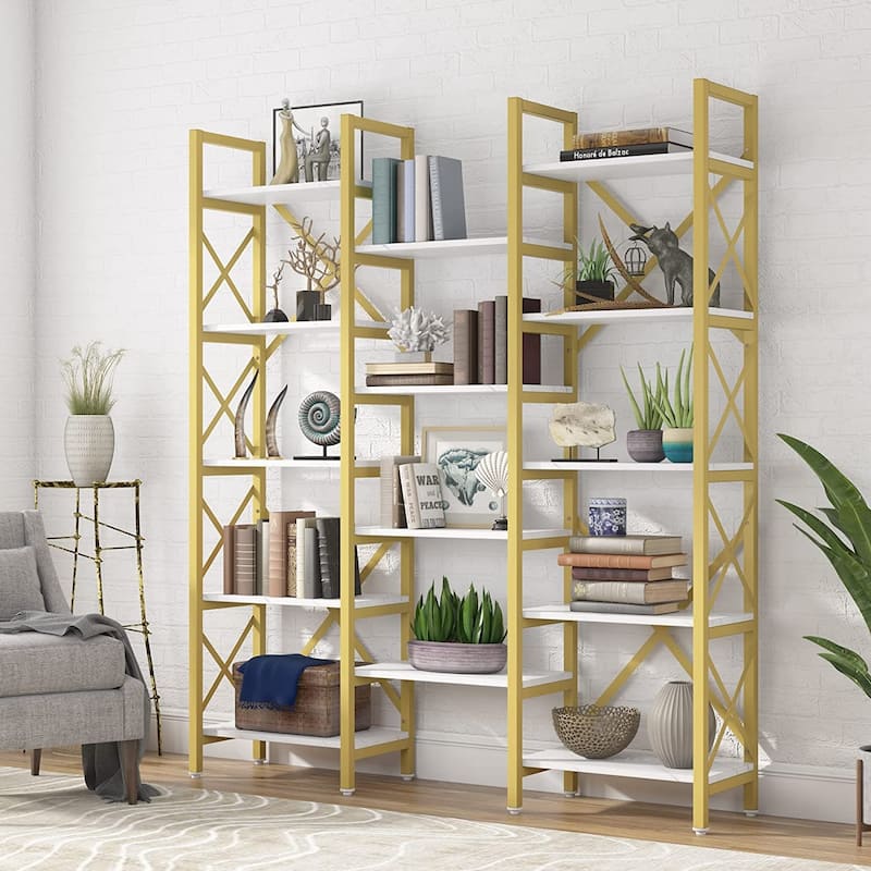 Large Triple Wide 5-Shelf Etagere Bookcase