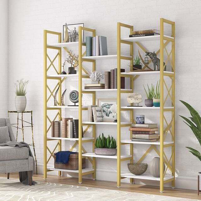 Large Triple Wide 5-Shelf Etagere Bookcase