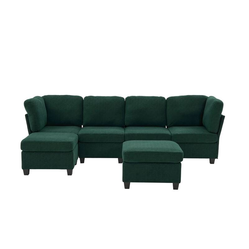 Modular Sleeper Sofa Bed U-shaped Sectional Couches with Hidden Storage Seat and Ottomans, Freely Combinable Chaise Lounge Sofa