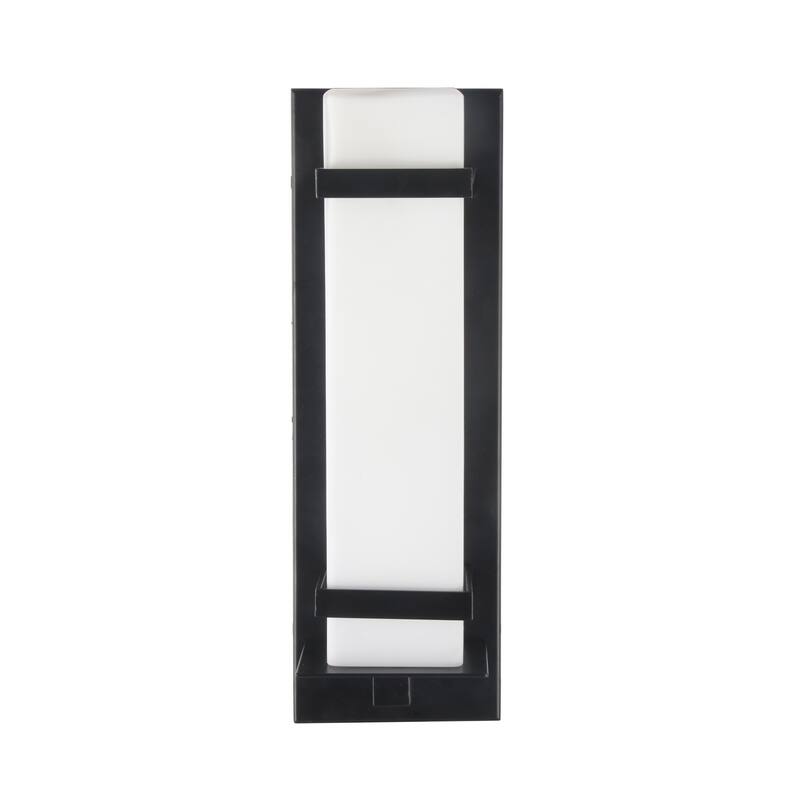 14-Inch 1-Light Waterproof Outdoor Wall Sconce, White Glass Shade, E26 Base (Bulb Not Included) - Matte Black