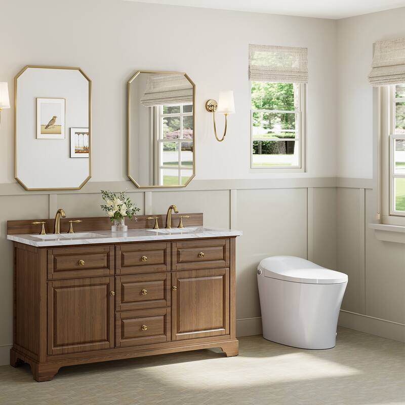 HOROW One Piece Dual Flush Elongated Toilet 1.27 GPF White Seat Included