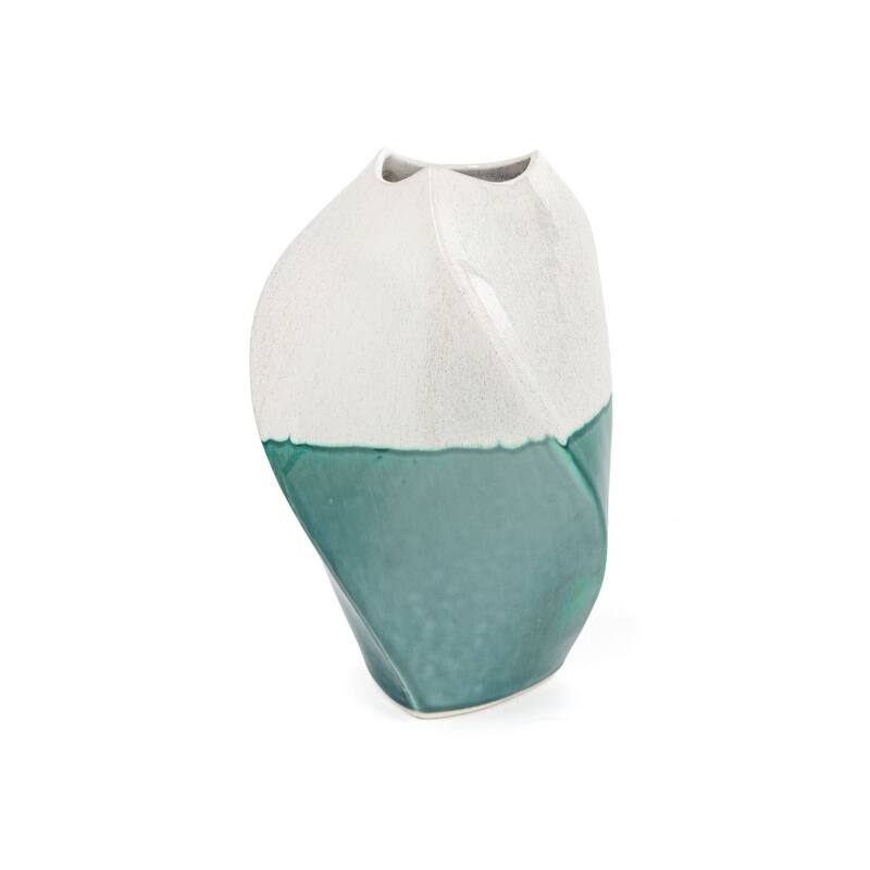12 Inch Green Ivory Ombre Ceramic Vase for Table or Shelf
